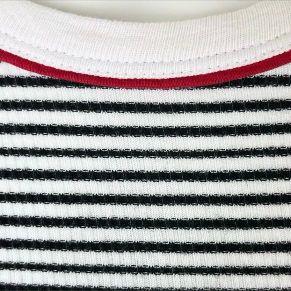 ❤️ TOPSHOP Striped Ribbed Baby Ringer Tee Basic Neutral Goth 90s Y2K Ska Petite - Picture 5 of 9